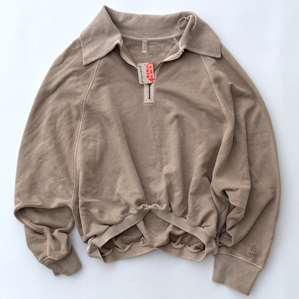 Free People FP Movement Half Zip Sweatshirt Women's M Tan Brown Pullover NWT